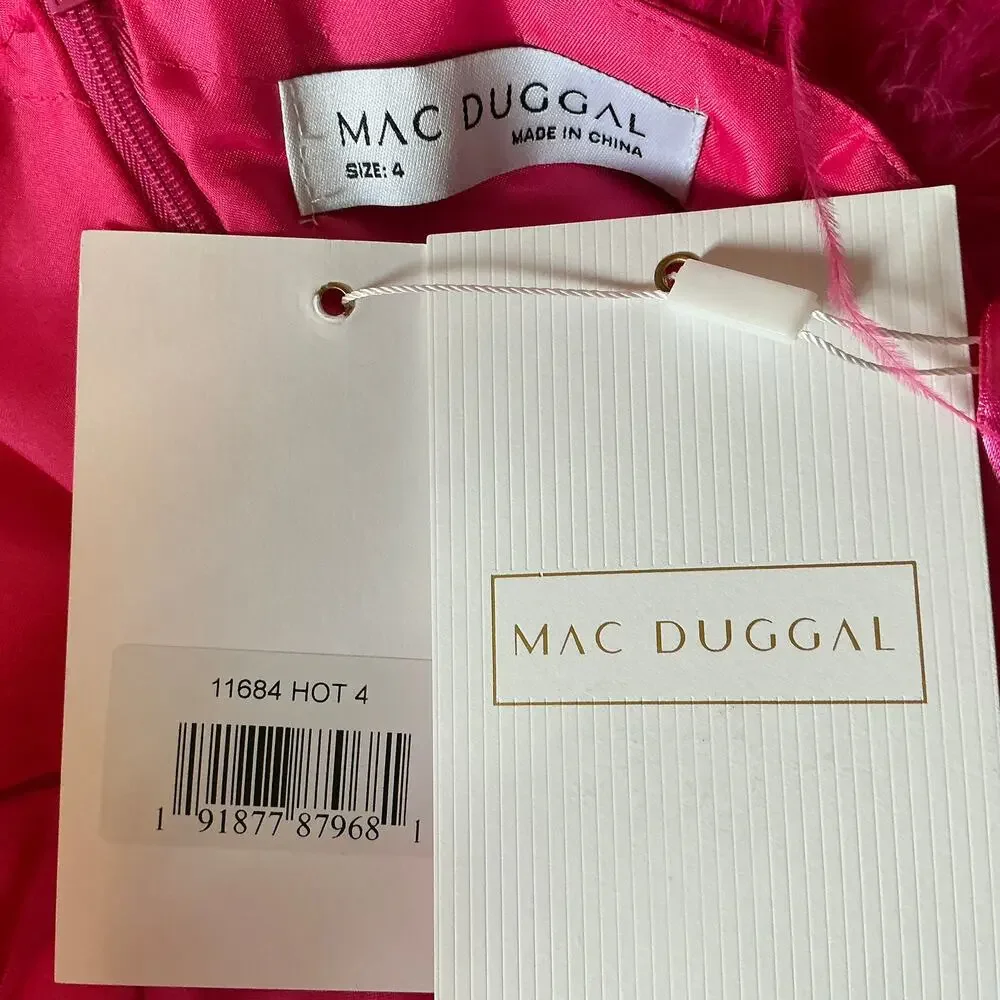 Mac Duggal 11684 Pink Evening Gown Satin One Shoulder Feather Trim Dress Size 4 - Picture 10 of 11
